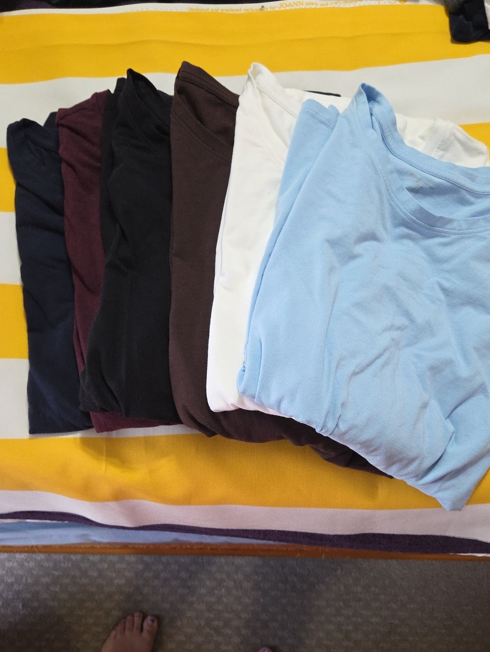 6pk Women's Crew Neck Tee - Light Blue, White, Black, Brown, Burgundy, Navy